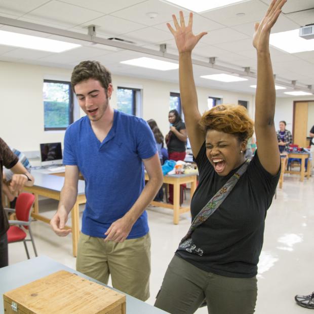 Students in a lab on campus
