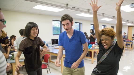Students in a lab on campus