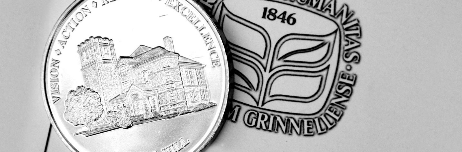Medallion on a printed Grinnell College seal