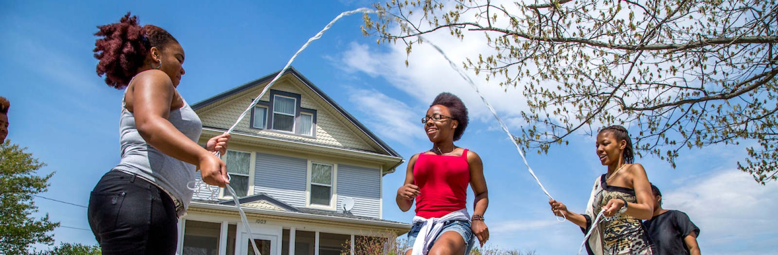 Students jumprope at BCC block party