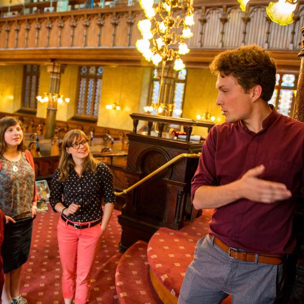 Luc Moisan at his Grinnellink internship at the Eldridge Street Museum in Brooklyn, N.Y.