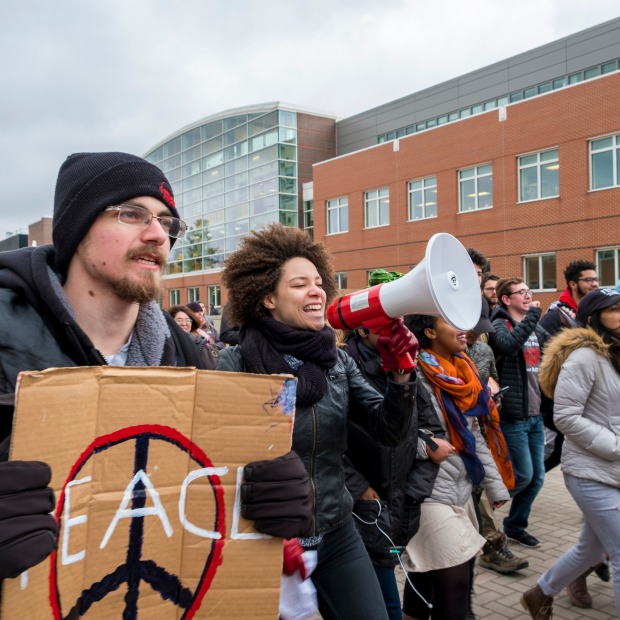 College students march in a political protest