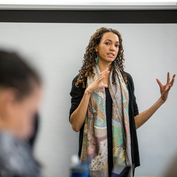 Gina Clayton visits a class