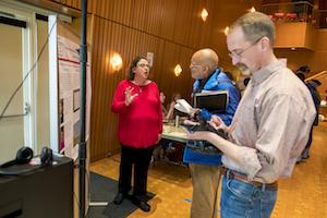 Sarah Purcell explains the Uncle Sam Plantation project to President Reynard Kington