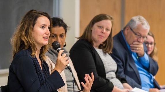 Grinnell Prize panel with Melanie Marcel and alumni