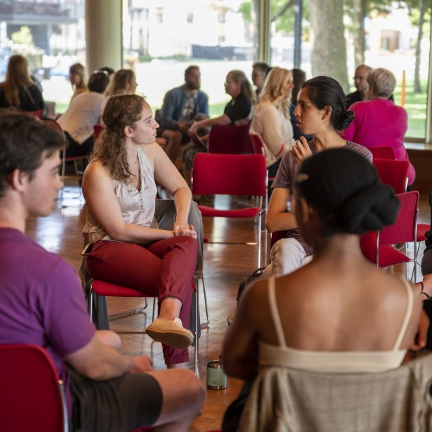 Faculty, staff, students in discussion during Restorative Practices session