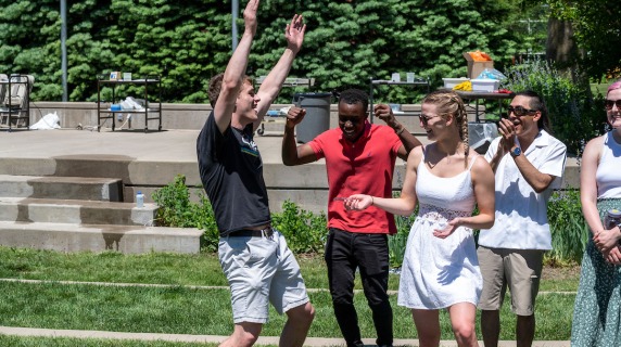 Happy student celebrating together