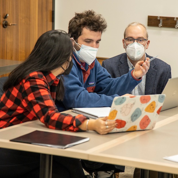 Professor Hanson with two students