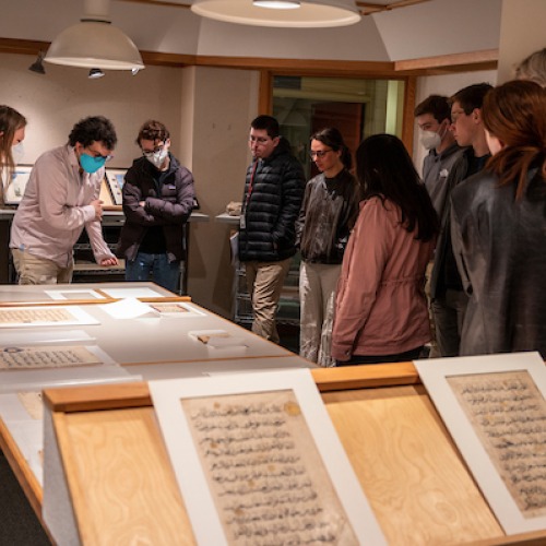 Class studies documents in the print study room
