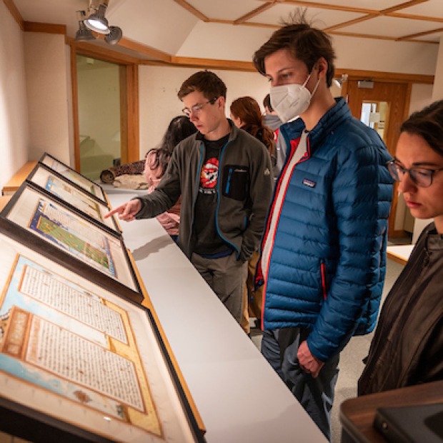 Students in historic reading room