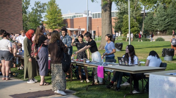 Students at the Student Org Fair on campus 
