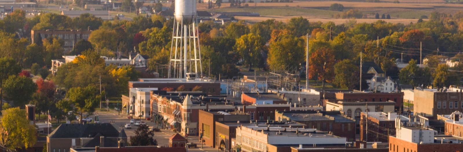 drone shot of downtown Grinnell