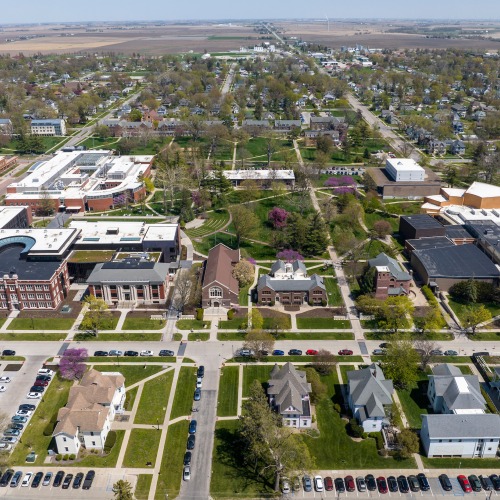 drone footage of downtown and campus 