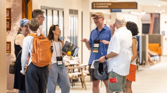 Alumni in the hallway of HSSC during Reunion