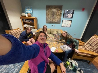 I take a selfie with my friends.