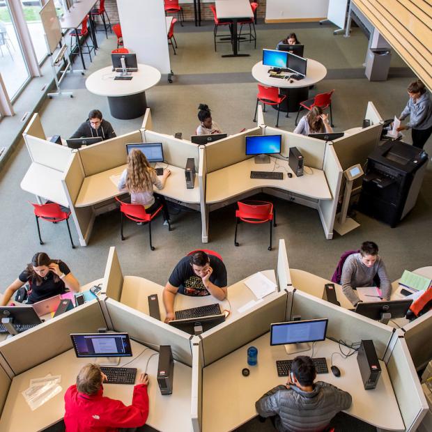 Students working at Burling study carrels