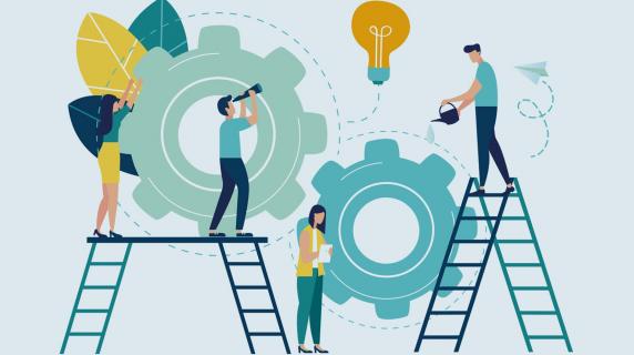 illustration of people working with giant gears