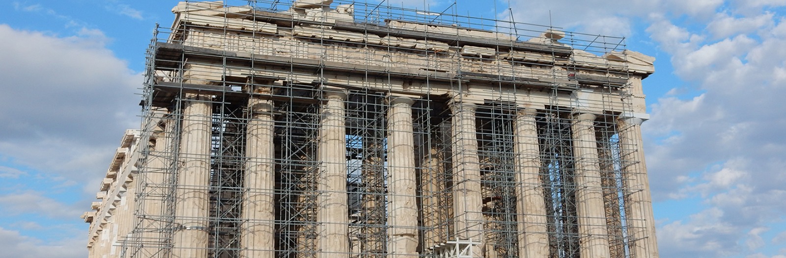 The Parthenon with scaffolding in front of it