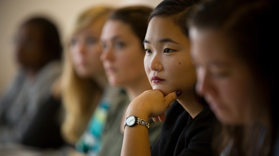 Students in a row in a classroom