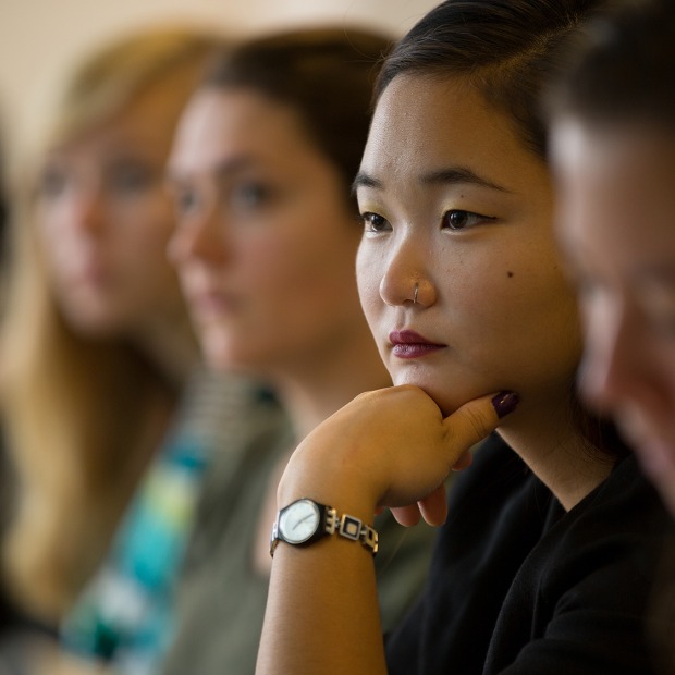 Students in a row in a classroom