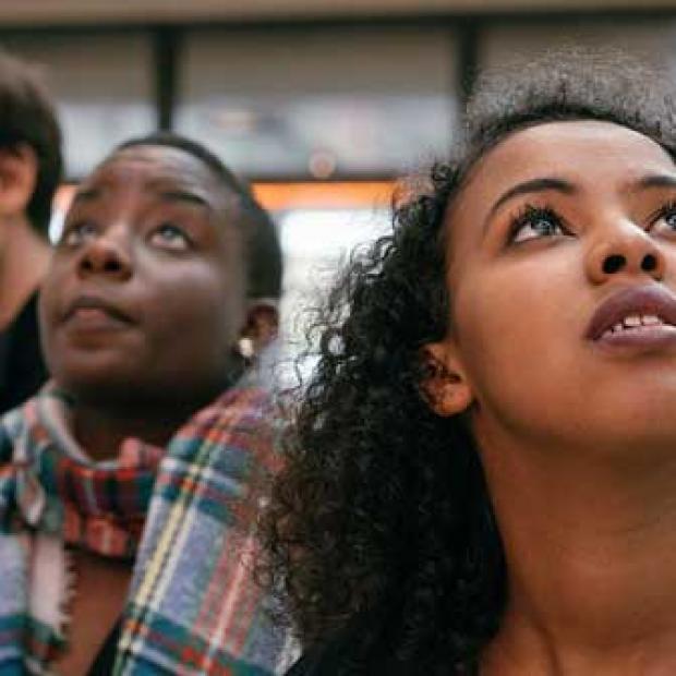 Students looking upward