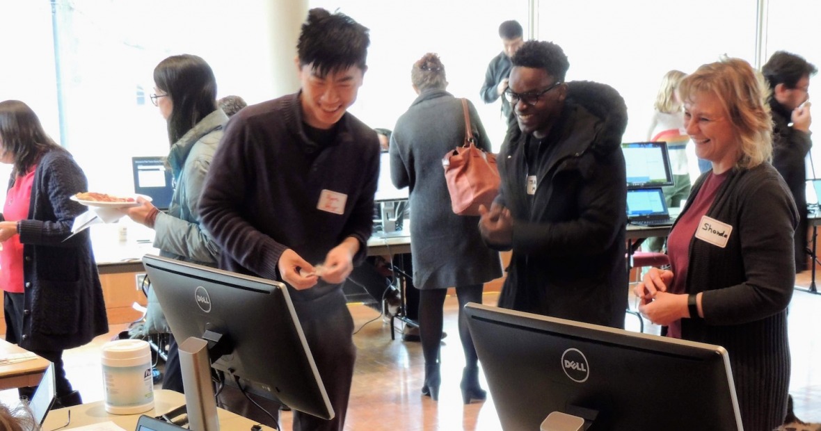 Professor Kuiper and students enjoying the demonstration of games for learning statistics and data science.