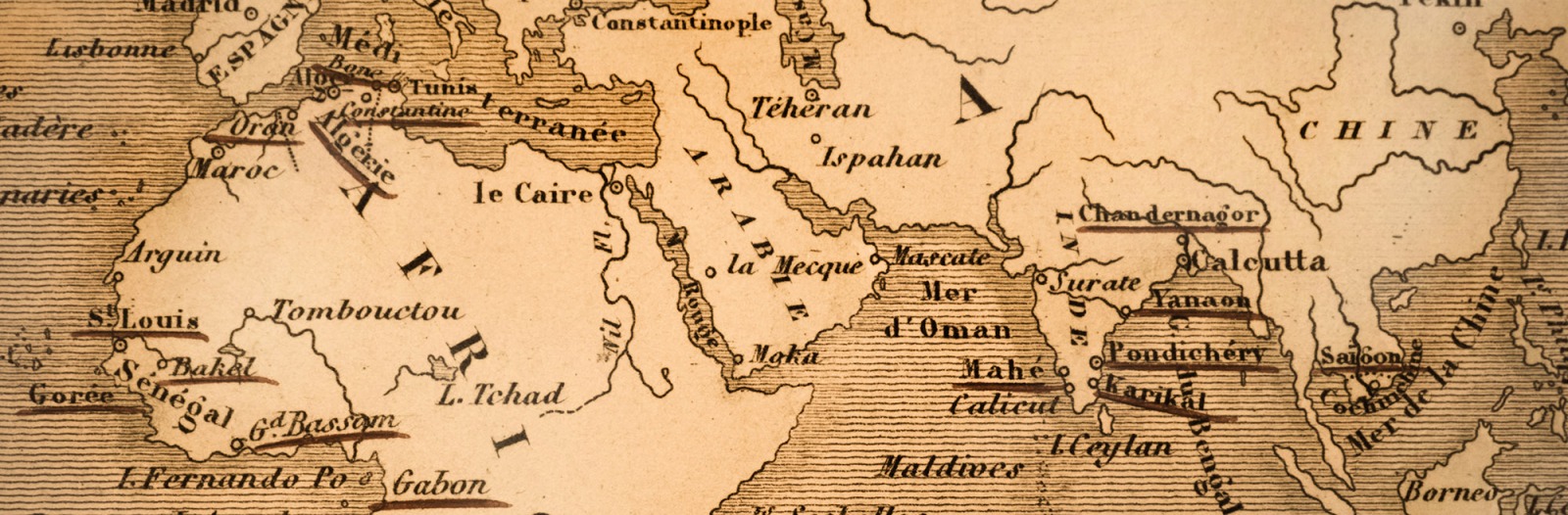 old map focused on africa, the middle east, and sounthern asia