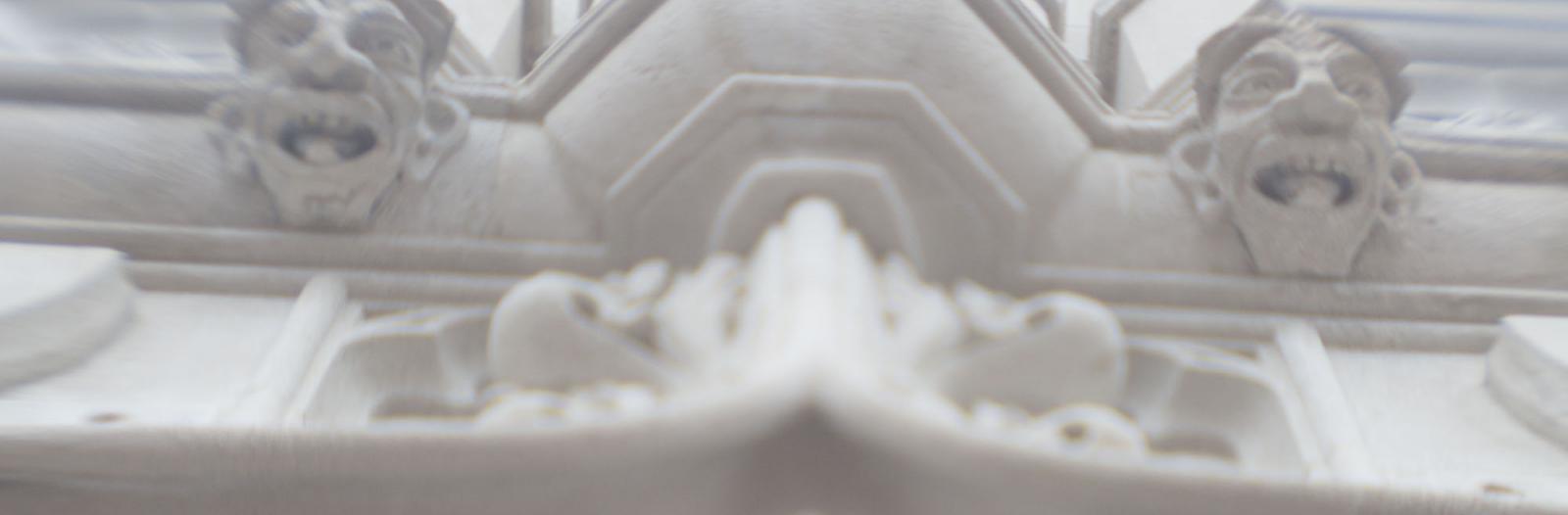 detail of gargoyles on exterior of Alumni Recitation Hall