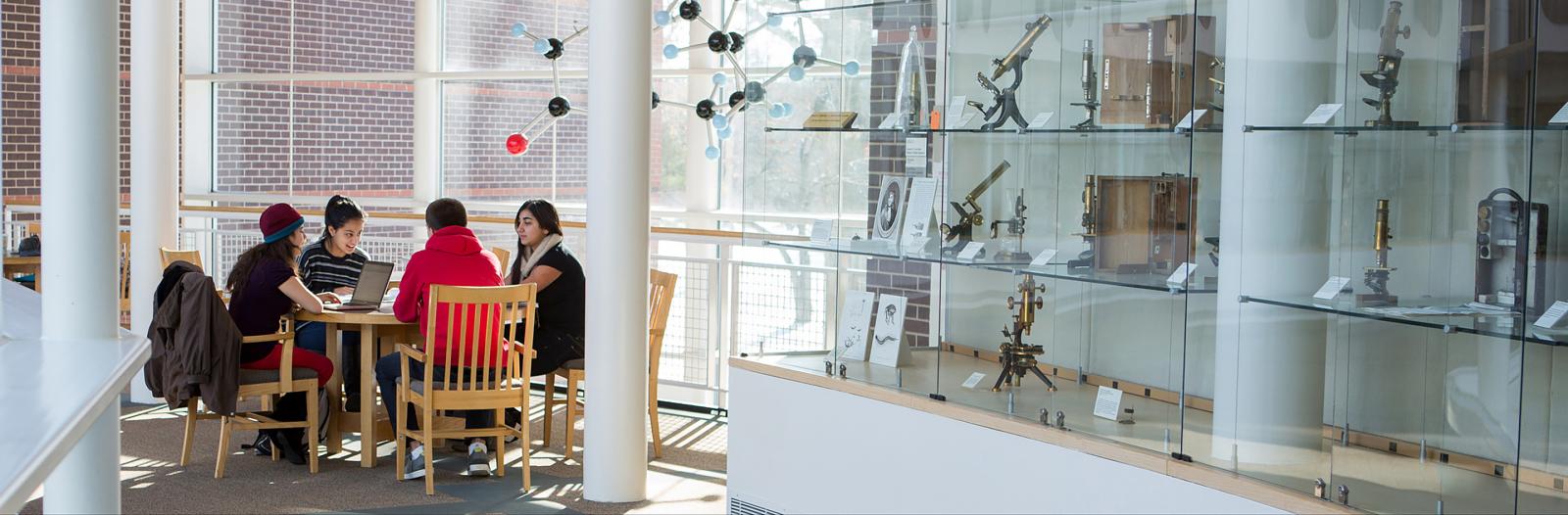 Group of students study in Noyce study nook