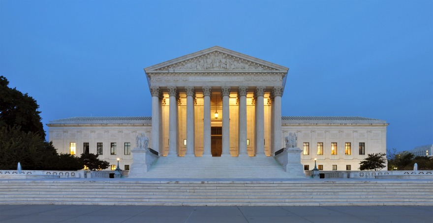 View of the U.S. Supreme Court building at dusk
