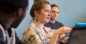 Student talking during classroom discussion 