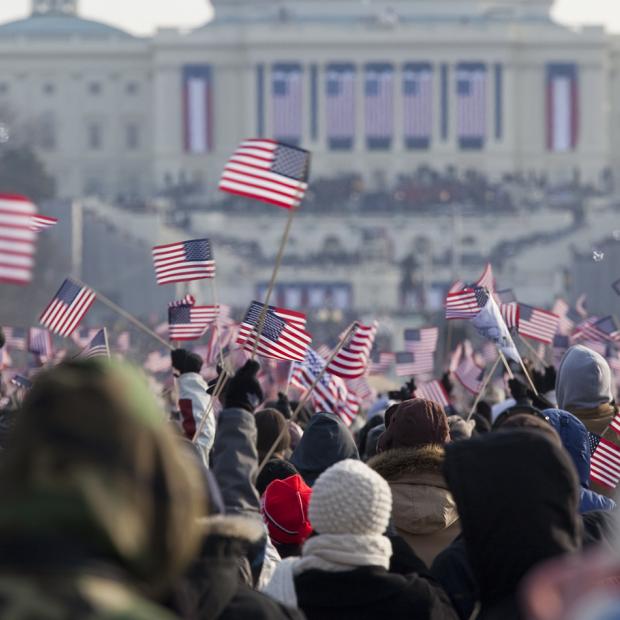Crowd with American flags at the capitol