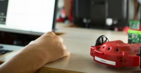 Student works on code in robotics lab