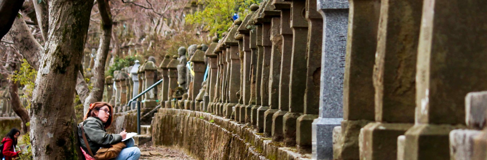 Student in garden in Japan
