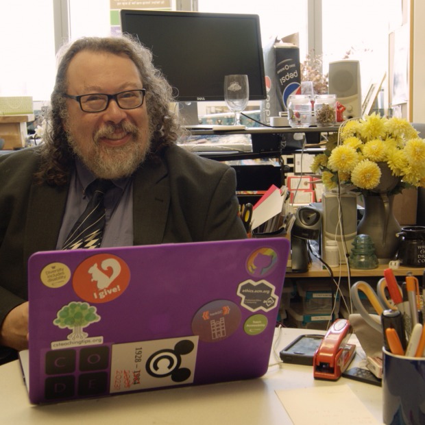 Sam Rebelsky in his office (video still)