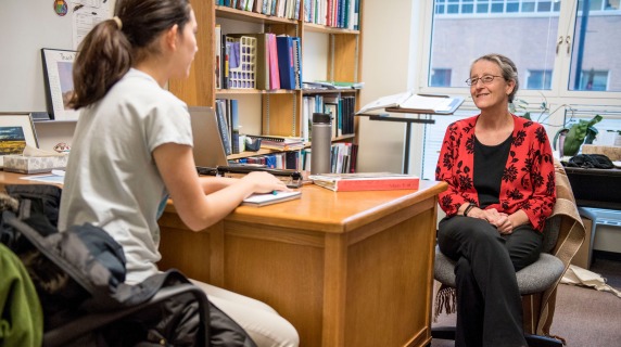 Faculty member advising a student