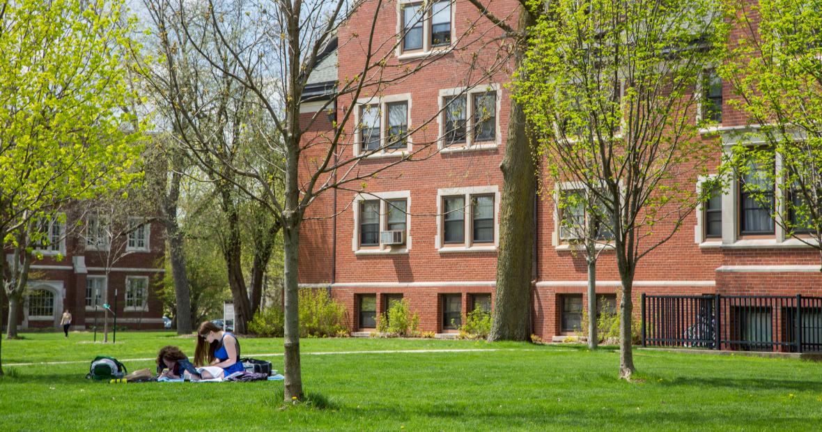 Students sitting outside Younker Hall