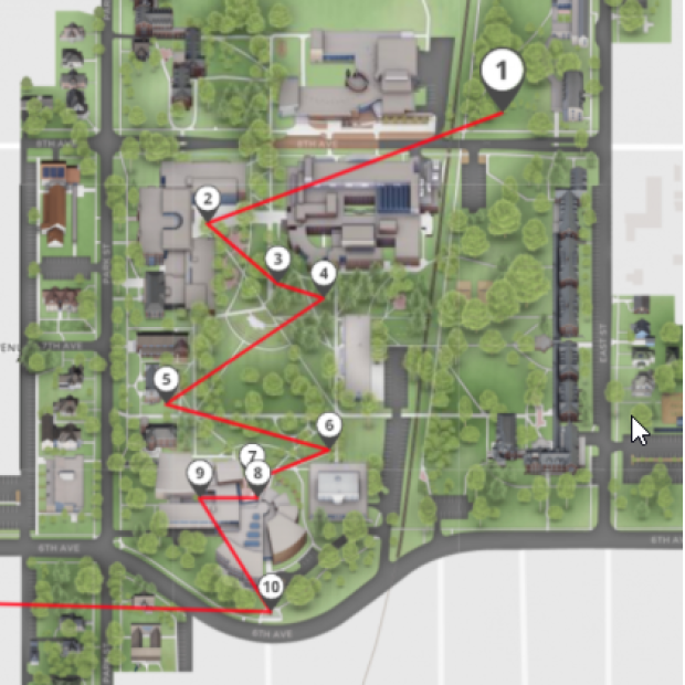 Map showing sculpture tour on Grinnell College campus
